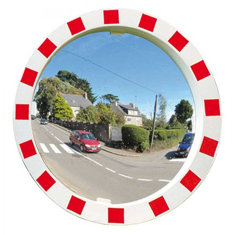 Mirall de tràfic amb marc vermell i blanc